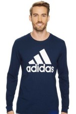 adidas Men's Badge of Sport Graphic Long Sleeve Shirt Navy Blue S