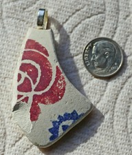 NICE SEA GLASS BEACH POTTERY PENDANT SURF TUMBLED  2 JEWELRY