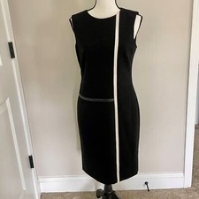 Calvin Klein Black Sheath Dress with White Stripe, Size 4