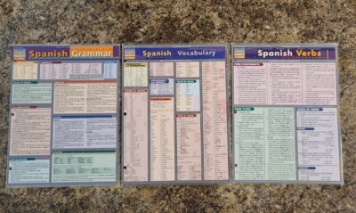 x3 QuickStudy Academic BarCharts Inc.  Spanish Grammar, Vocabulary, Verbs