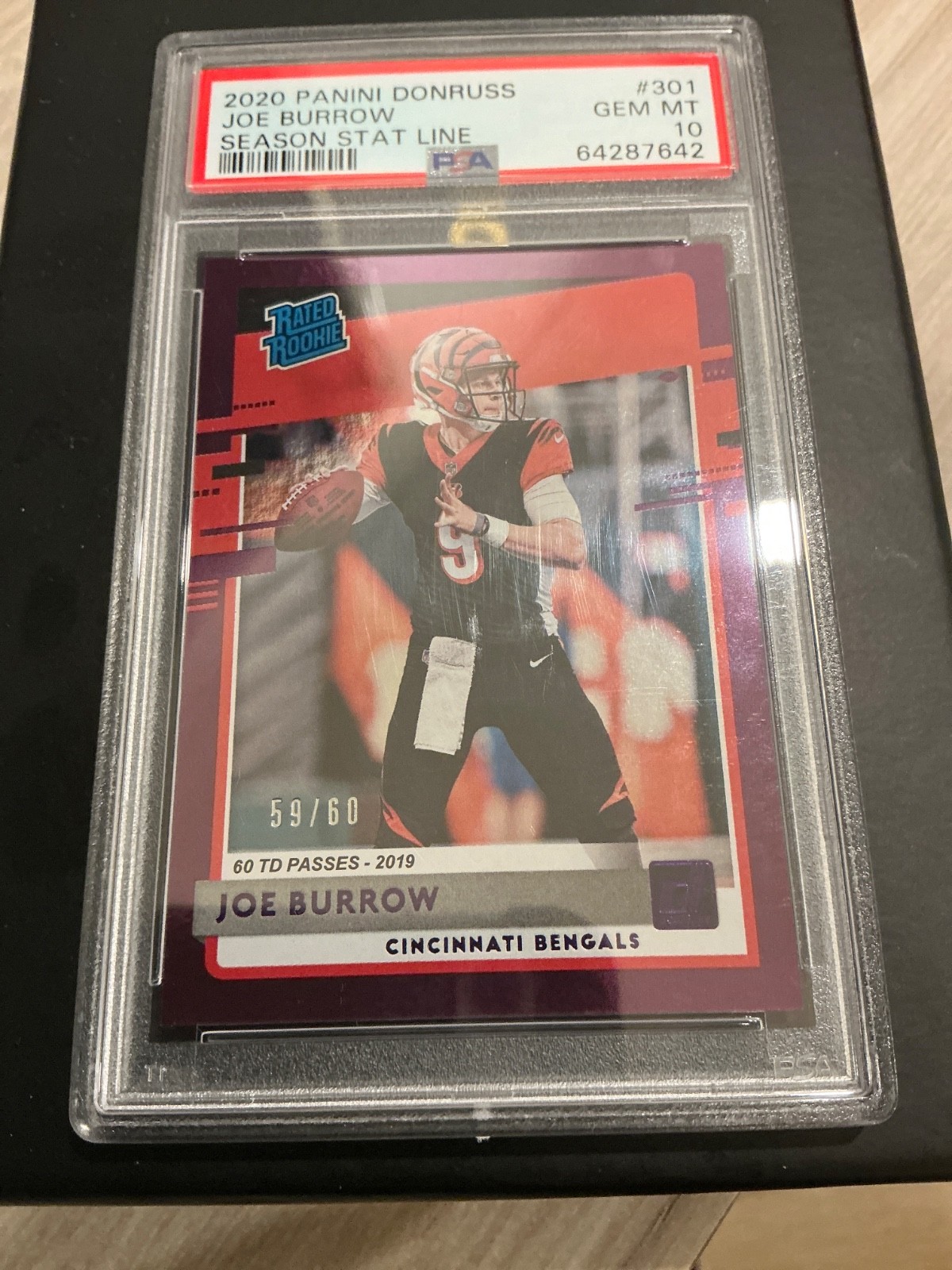 2020 Panini Donruss #301 JOE BURROW Season Stat Line /60 PSA10 view 1