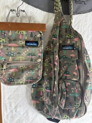 KAVU Sling Bag with Pouch Mushroom Print Zip Crossbody Strap Pockets
