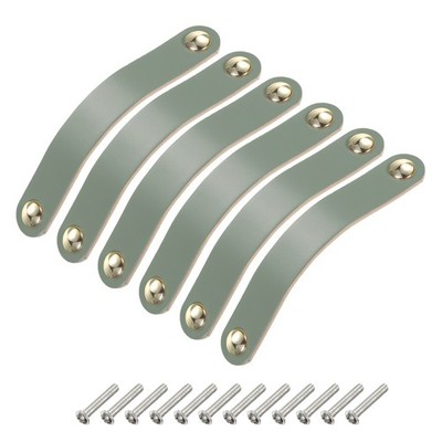 6 Packs Leather Drawer Pulls Double Hole Knobs, Blue/Gold(Hole Spacing:128mm)