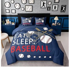 Feelyou Baseball 7 Piece Bedding Set Twin Size Kids Boys Softball Comforter Set