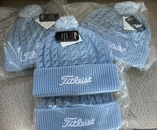 NEW W/TAGS Titleist Golf Cable Knit Pom Pom Beanie Hat Performance Knit Blue