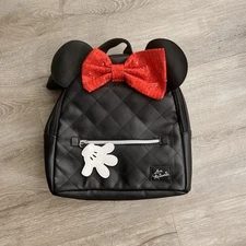 Disney Minnie Mouse NWT Quilted Backpack Bioworld Red Bow Black And White 