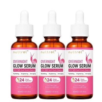 (PACK 3) Overnight Glow Snail Mucin Serum Hydrating Korean Skin Care Facial 30ml