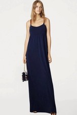 TORY BURCH Navy Stacey Maxi Slip Dress Plastic Tortoise Shell Chain Straps M (8)