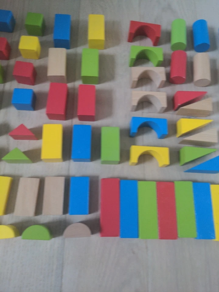 Melissa & Doug 75-Pcs Multi-Colored Wooden Blocks Shapes Building Set Used - Image 2 of 3