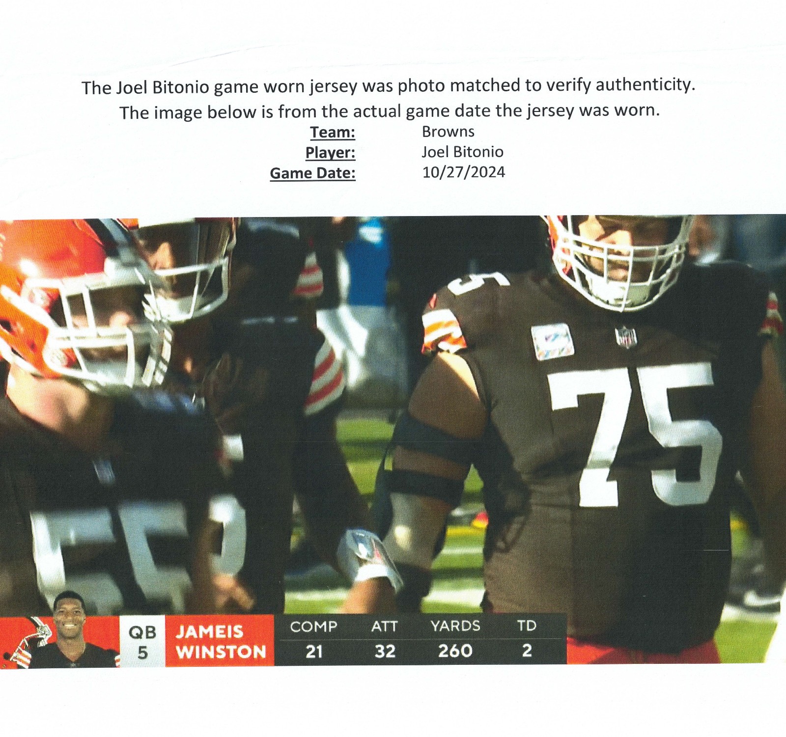 Joel Bitonio GAME WORN 10/27/24💪PHOTO MATCHED📸Cleveland Browns Nike NFL Jersey view 7