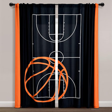 Basketball Game Window Curtain Panel Set, Pair, 52" W X 84" L, Black Orange -