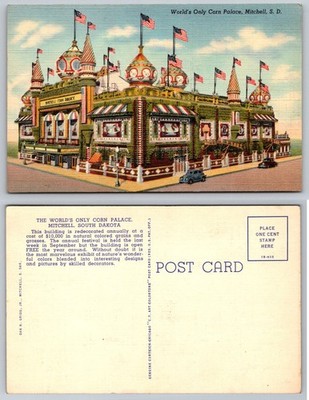 Vintage World's Only Corn Palace Mitchell SD Linen Postcard 1940s Art-Colortone