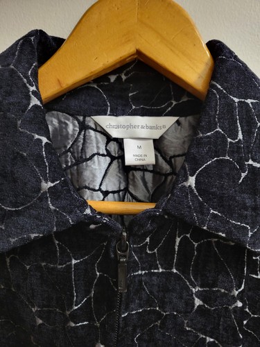 Christopher & Banks Black Crackle Textured Zip Up Jacket - Size M - Bild 2 von 8