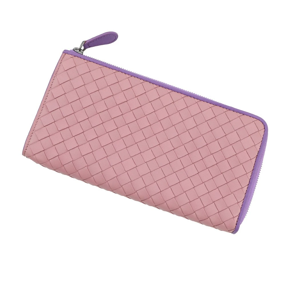 Bottega Veneta — Bottega Veneta L-shaped Zip Around Leather Pink/Purple 338137