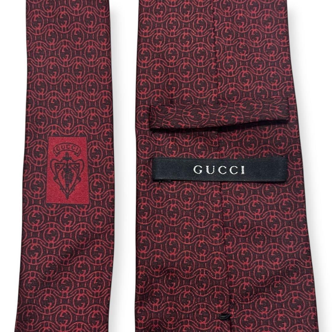 Gucci Silk Tie GG Interlocking Pattern Bordeaux U… - image 2