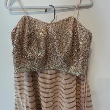 Custom Blush  Gold 3 Piece Lehenga Choli Set Sequin Crop Top Gold-Striped Skirt