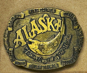 Alaska Fishing Capital of the World Salmon&Fish Souvenir Blt Bckl ATTN:BROKE PRN