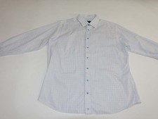 David Donahue Men's Trim Fit Dress Shirt 18.5 - 34 / 35 White Blue Check