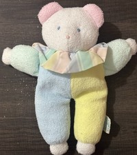 RARE 9 Vintage Eden Terry Cloth Clown Bear Plush Pastel Ruffle Collar US76