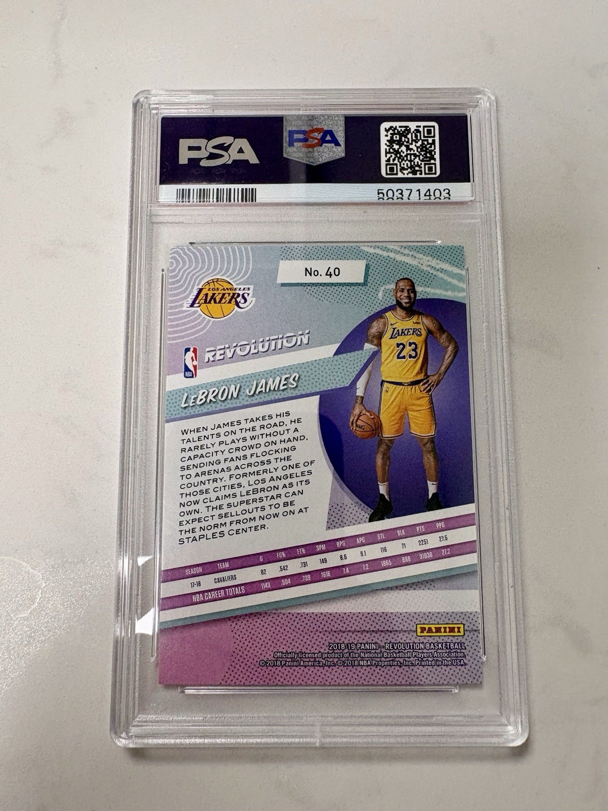 2018 Panini Revolution LeBron James #40 Los Angeles Lakers PSA Mint 9 view 2
