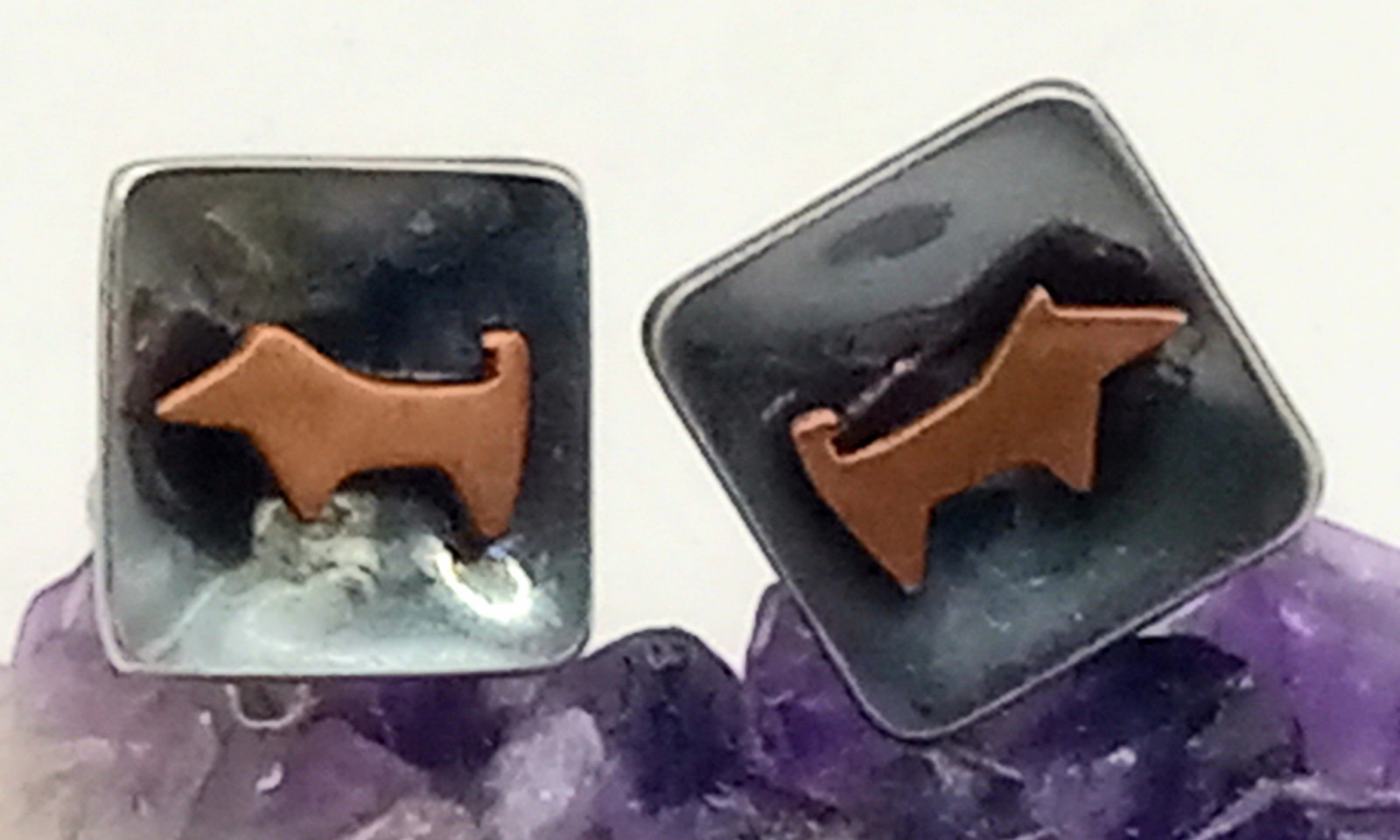 Vintage MCM TAXCO Sterling Silver Screw Back Earrings With Brass Or Copper Dogs