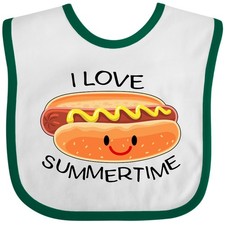 Inktastic I Love Summertime- Fun Hot Dog Baby Bib Vacation Sunny Mustard Franks