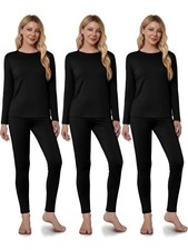 Women's Fleece Lined Thermal Underwear Set 3 Large Black Long Johns Thermal