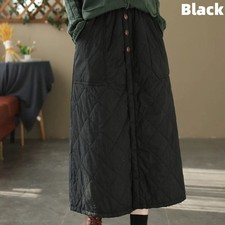 Ladies Winter Quilted Padded Skirt Warm Elastic Waist Pockets Midi Grid Pattern