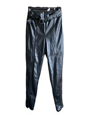 Fashion Nova Womens Faux Leather Pants Stretch Belt  Zipper Accents Ankle Sz S