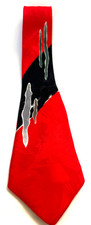 Paul Rodon Couture Silk Tie Italy Abstract Red, Black, Silver, Green Vintage EUC