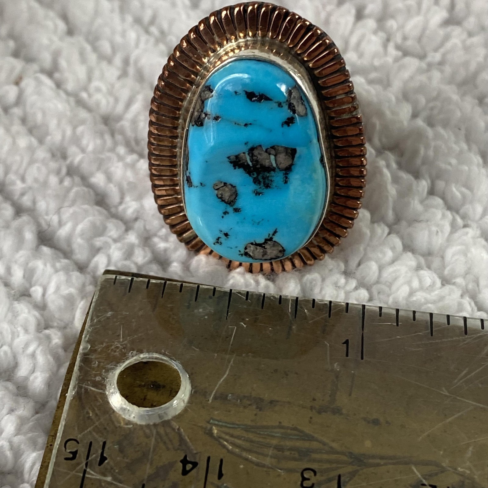 Copper Turquoise Statement Ring Oval Cabochon Sou… - image 6