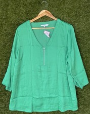 Womens Julipa Green V-Neck Blouse Zip Front Tunic Top Size 22