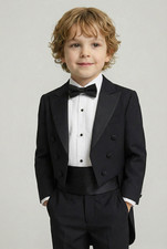 Baby  Boys Tuxedo Morning Tail Suit Black 5 Piece Wedding Pageboy Formal Set
