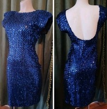 Vintage Fredericks Of Hollywood Blue Sequins Wiggle Dress Party Vegas Cocktail M