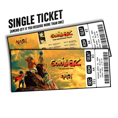 CUSTOM Gorillaz Mock Ticket The Mountain Tour 2026 | Personalised Gift Reveal Keepsake