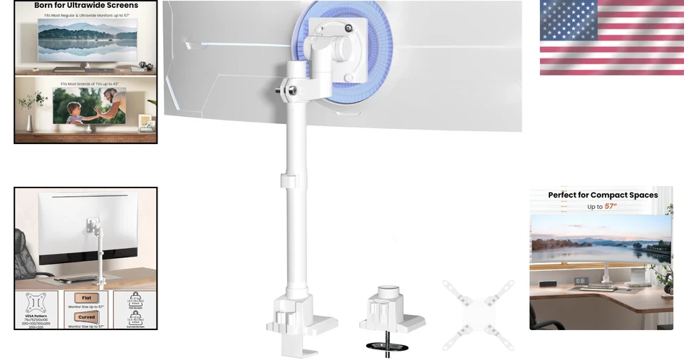 Adjustable Single Monitor Mount - Holds up to 59.4lbs - Image 2 of 4