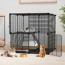 Uforic 2-Tier 28" Cat Cage &Playpen Metal Indoor Enclosure for 1-2 Cats Rabbits