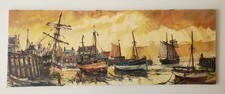 Large Original Oil Painting by A. Kennedy Harbour Maritime Coastal Boats 132cm