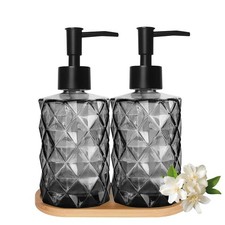 2PCS Black Glass Diamond Soap Dispenser Set, 12 oz, 2 Pack, Reusable, Refilla...