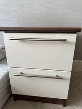 Two Matching Bedside Cabinets Mock Walnut Frame And Cream Gloss Front Drawers