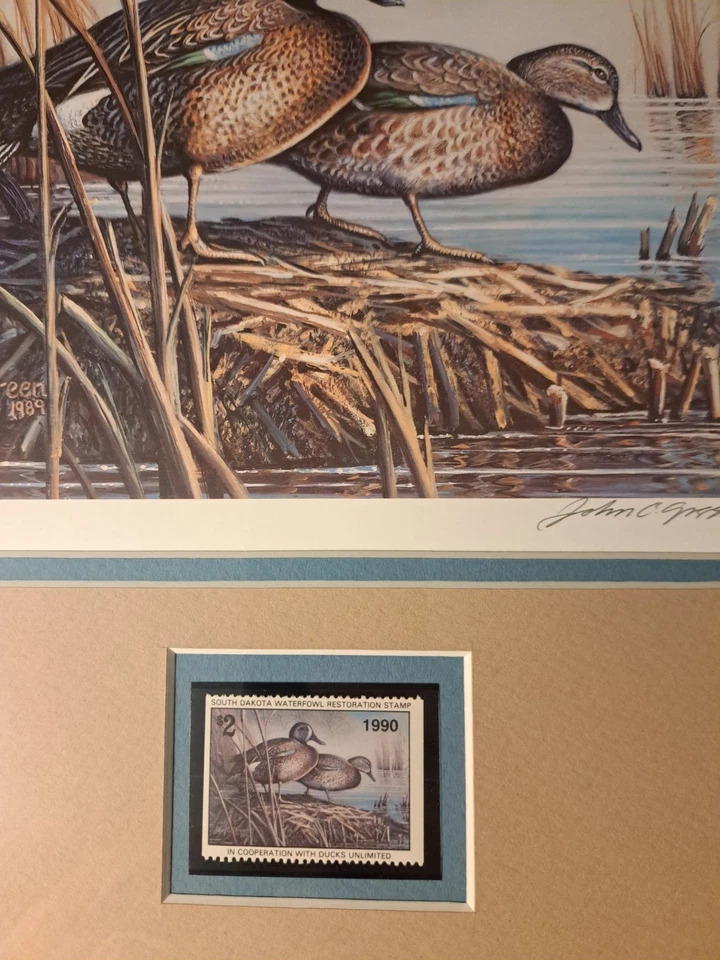 Sello de restauración de aves acuáticas de Dakota del Sur 1990 e impresión verde firmada edición limitada  Foto 4 de 4
