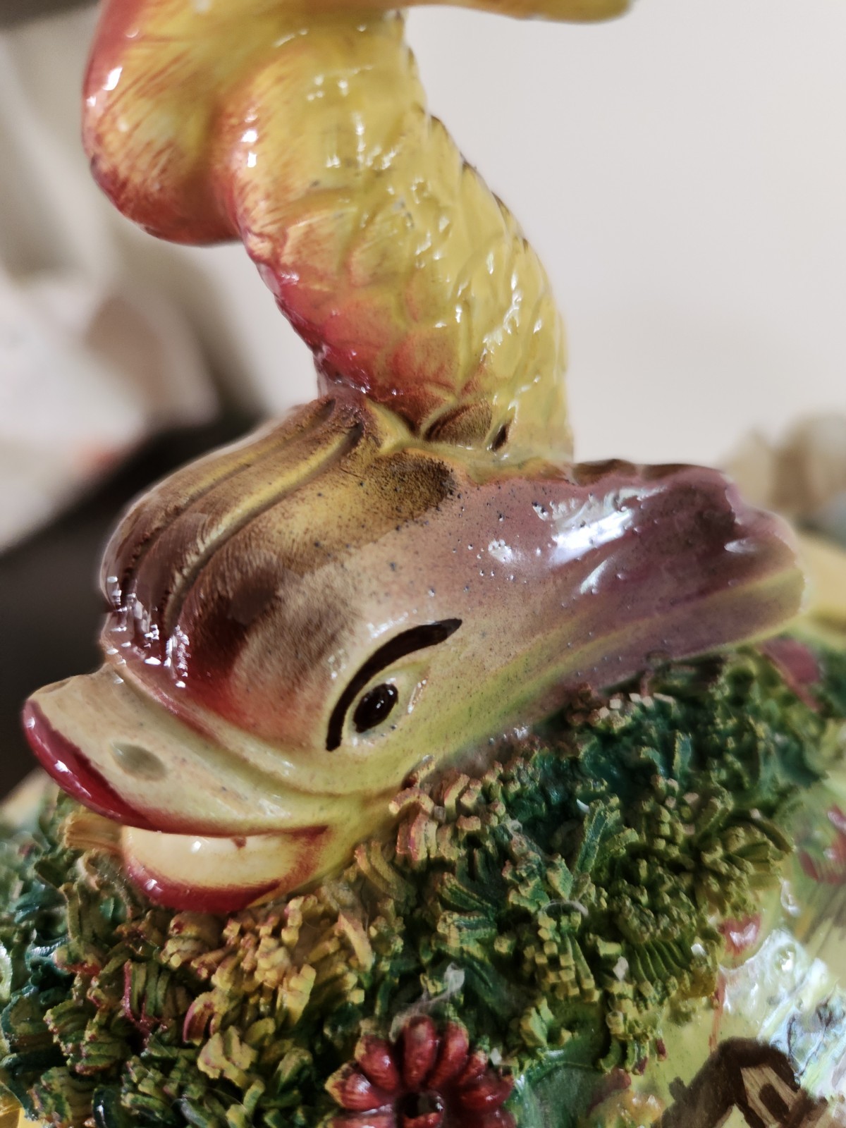 VTG Italian Majolica Tureen With Dolphin. Older, Family Piece