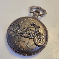 Vintage Quartz Pocket Watch Motorcycle Design Bronze Case