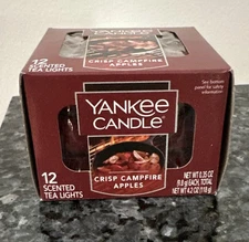 Yankee Candle 12 Scented Tealights w/Box Candles CRISP CAMPFIRE APPLES Tea Light