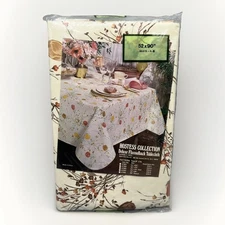 Vintage Maytex Mills Vinyl Tablecloth Tulips Brown Peach Floral 52x90