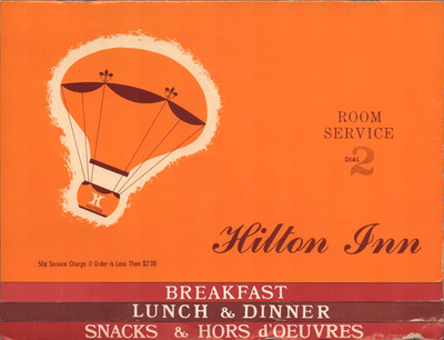 1972 HILTON INN vintage hotel room service menu BREAKFAST, LUNCH & DINNER