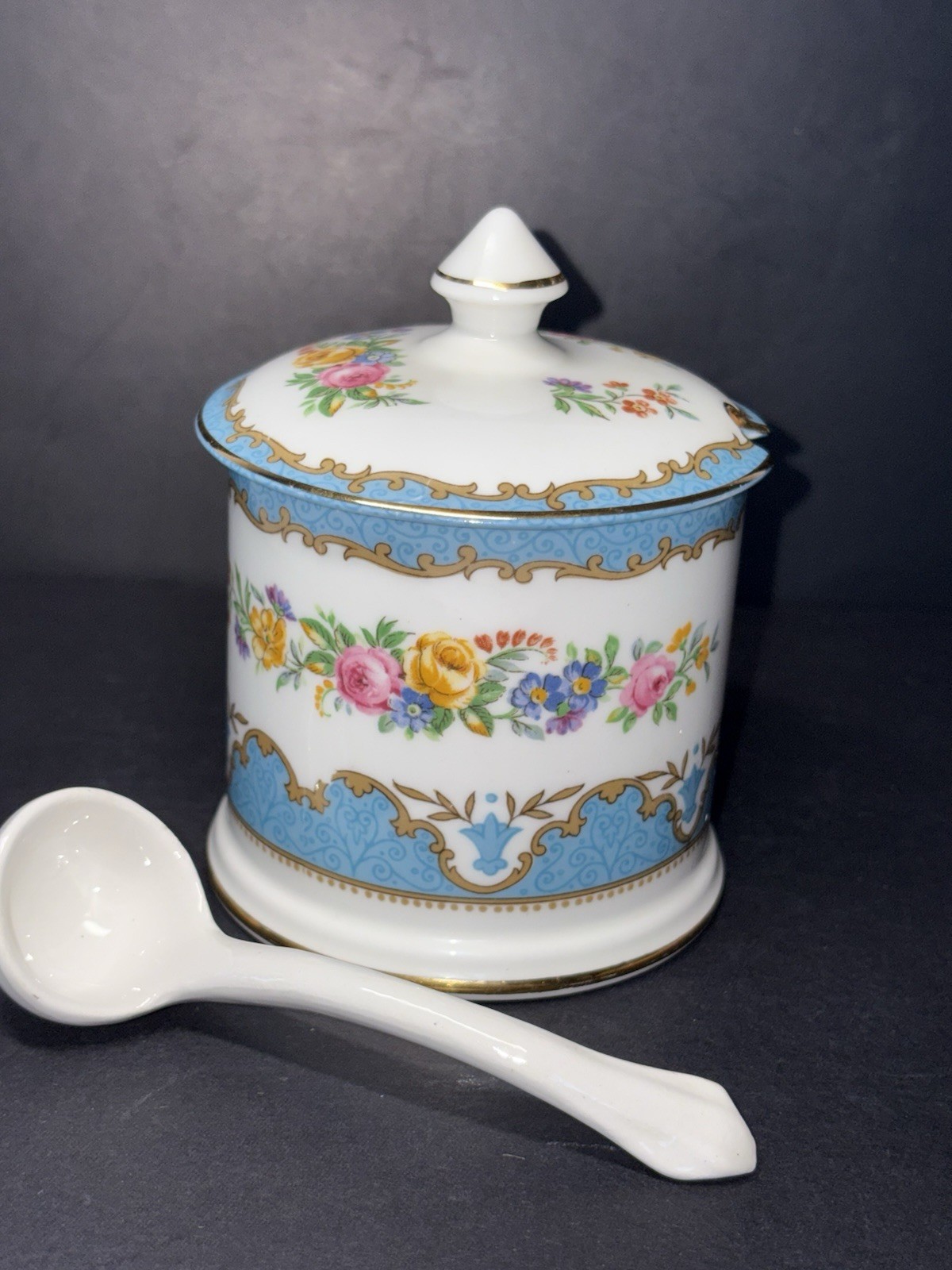 Vintage Crown Staffordshire “Lyric Tunis Blue” Fine Bone China Jam Jar Lid Spoon