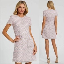 Mac Duggal 20805 Cap Sleeve Floral Button Detail Shift Dress Size XS NWT Pink