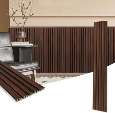 48 x 6 in WPC Wood Slat Wall Panels, 3D Wall Accents, 16-Pack, Walnut Real Wood