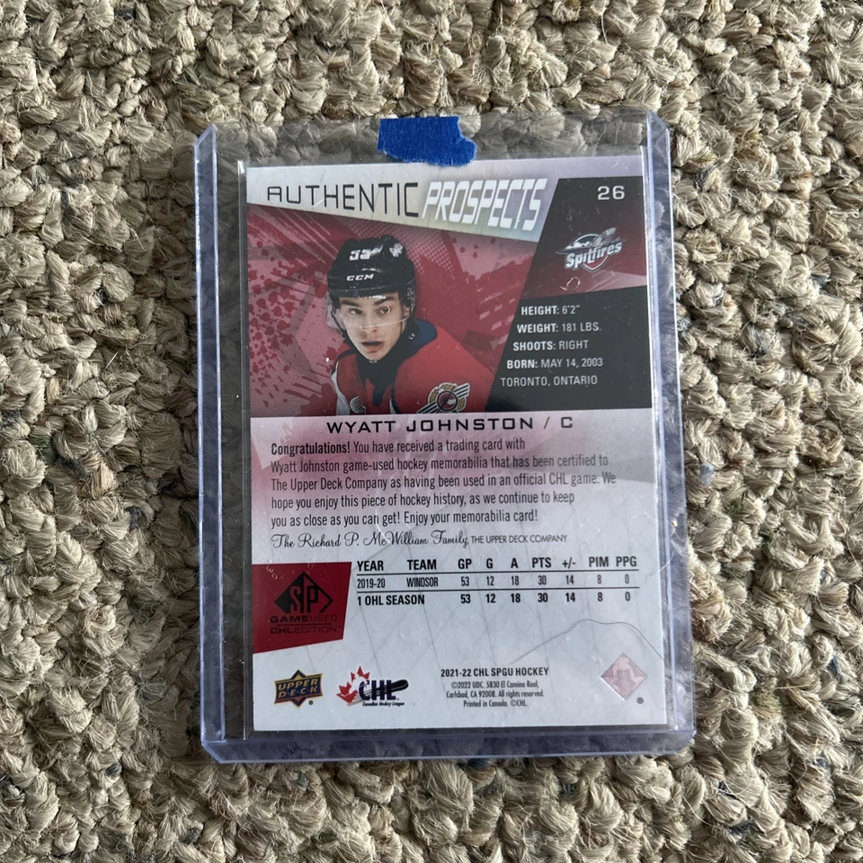 Wyatt Johnston Washington Capitals 2021-22 UD SPGU Game Used Jersey RC Card #26 - Image 2 of 2